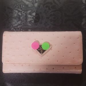 Pink Women's Faux-Ostrich Clutch Wallet